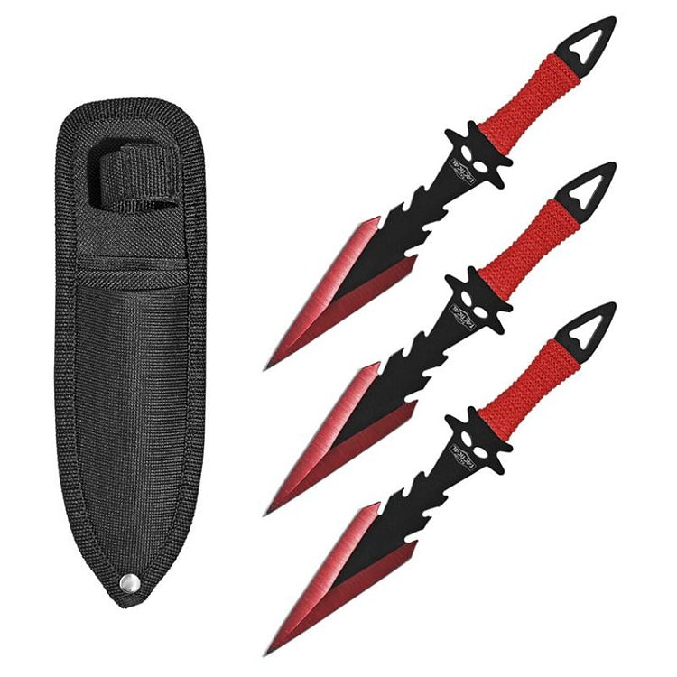 7.5 Inch Dagger Point Devils Night 3 PC Throwing Knives Set - Red