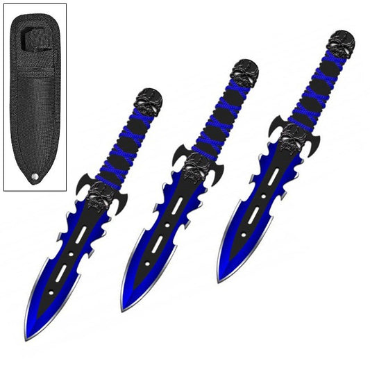 3PC 7.5" Blue Demon Ninja Tactical Combat Throwing Knife Set With Sheath