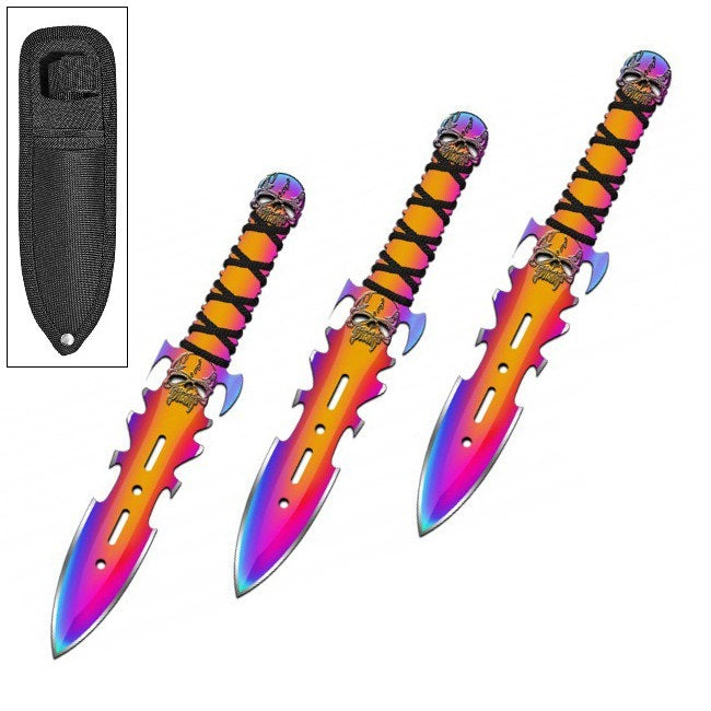 3PC 7.5" Titanium Demon Ninja Tactical Combat Throwing Knife Set With Sheath - TOPHATTER'S ARMORY DEALS