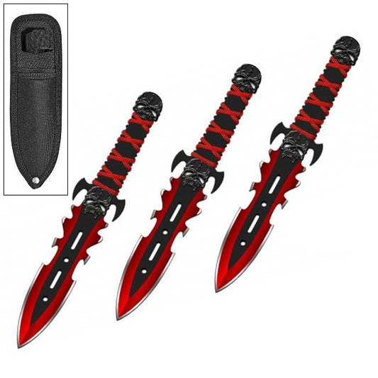 3PC 7.5" Red Demon Ninja Tactical Combat Throwing Knife Set With Sheath