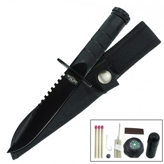 Fixed Blade Sawback Survival Knife 8.5 Inch - Black