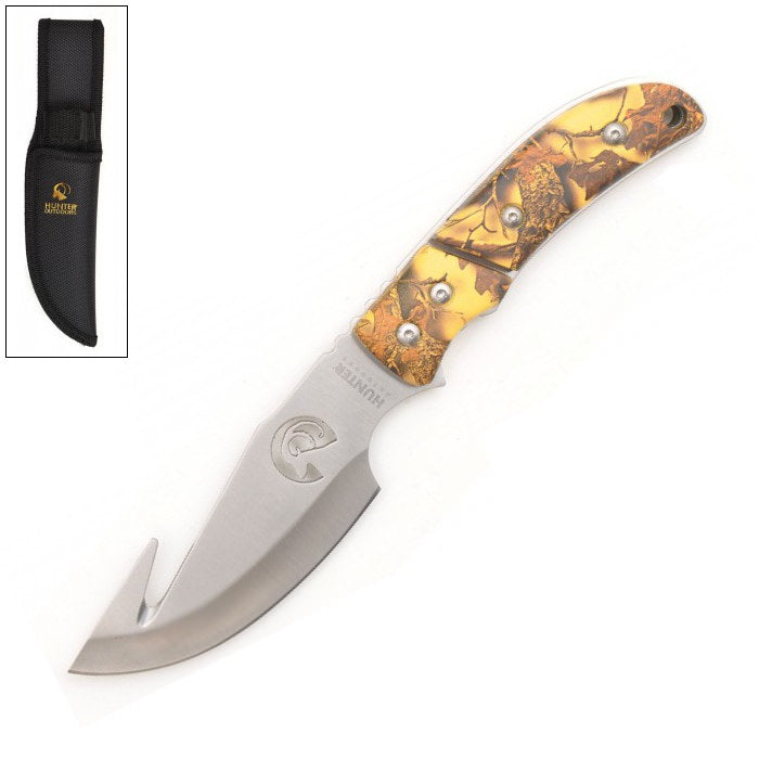 Straight GUTHOOK Survival Full Tang Fixed Blade Hunting Knife Yellow Camo - TOPHATTER'S ARMORY DEALS