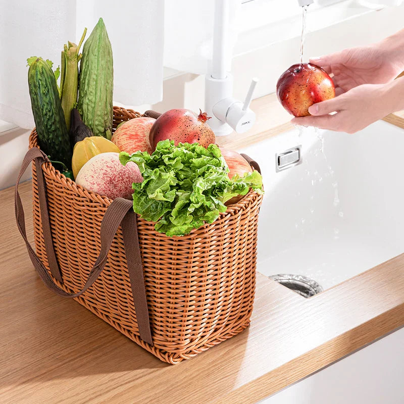 Rattan-Like Portable Storage Basket for Picnic