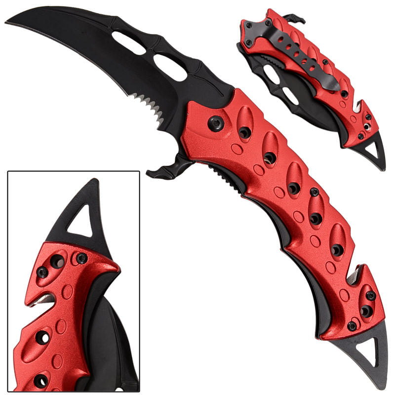 Razorclaw Karambit Spring Assisted Knife - Red - TOPHATTER'S ARMORY DEALS