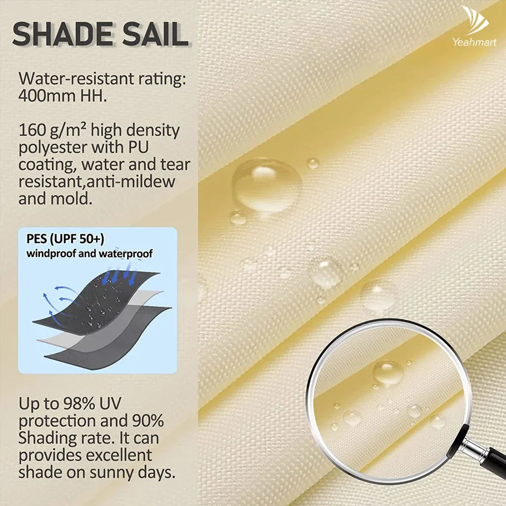 Rectangular Sunshade Sail UV Block Waterproof Canopy (Beige)
