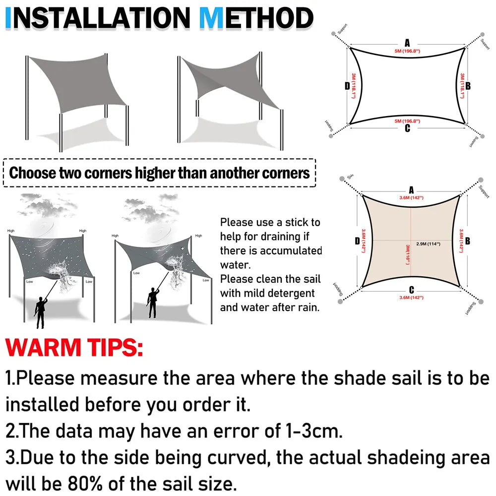 Rectangular Sunshade Sail UV Block Waterproof Canopy (Beige)