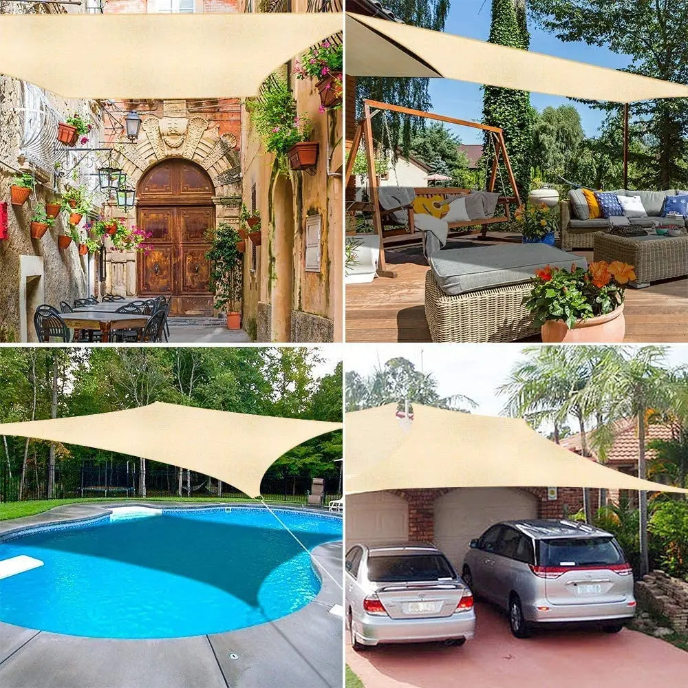 Rectangular Sunshade Sail UV Block Waterproof Canopy (Beige)