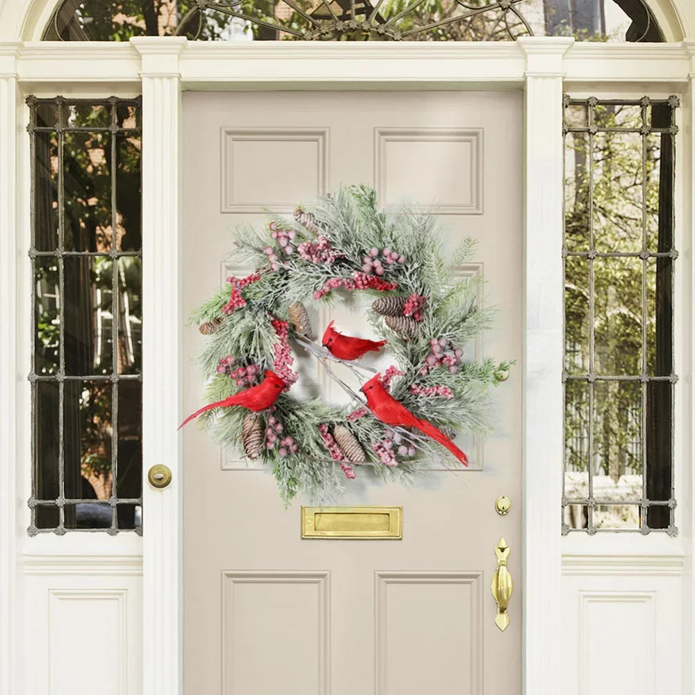 Red Cardinal Christmas Wreath with Berry and Pinecones