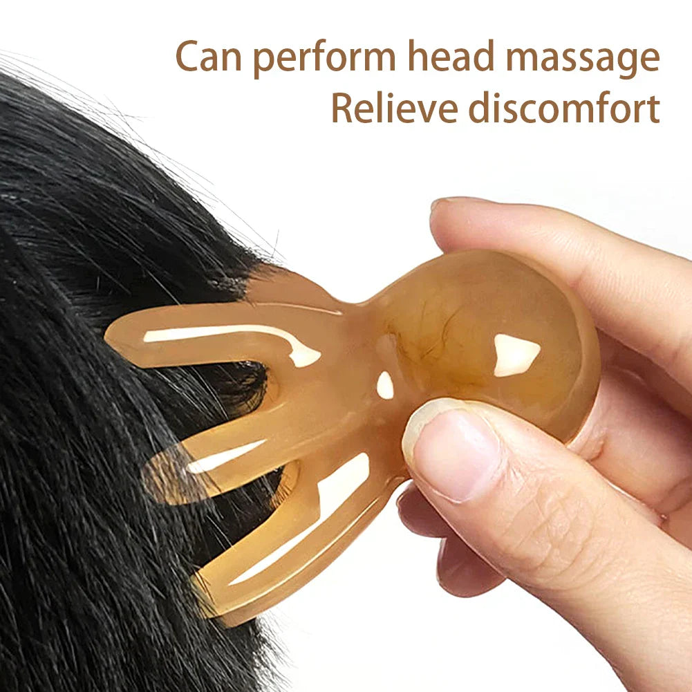 2Pcs Portable Resin Octopus Massage Comb 8 Prong Brown