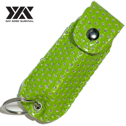 DZS Police Grade Max Strength Pepper Spray Keychain Leather Case | Green Bling