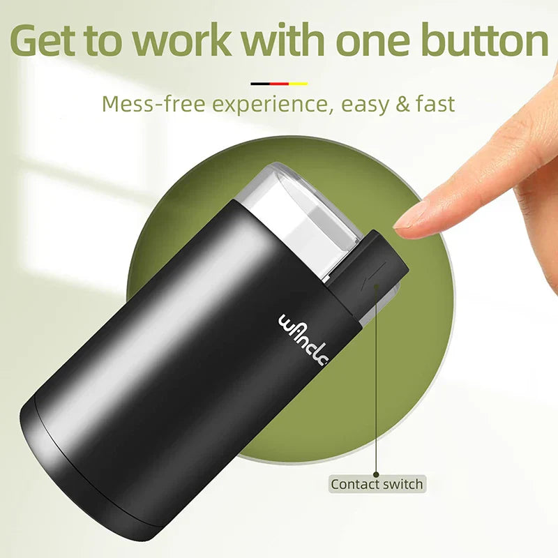 200W High Power Electric Coffee Grinder One Touch Operation Black