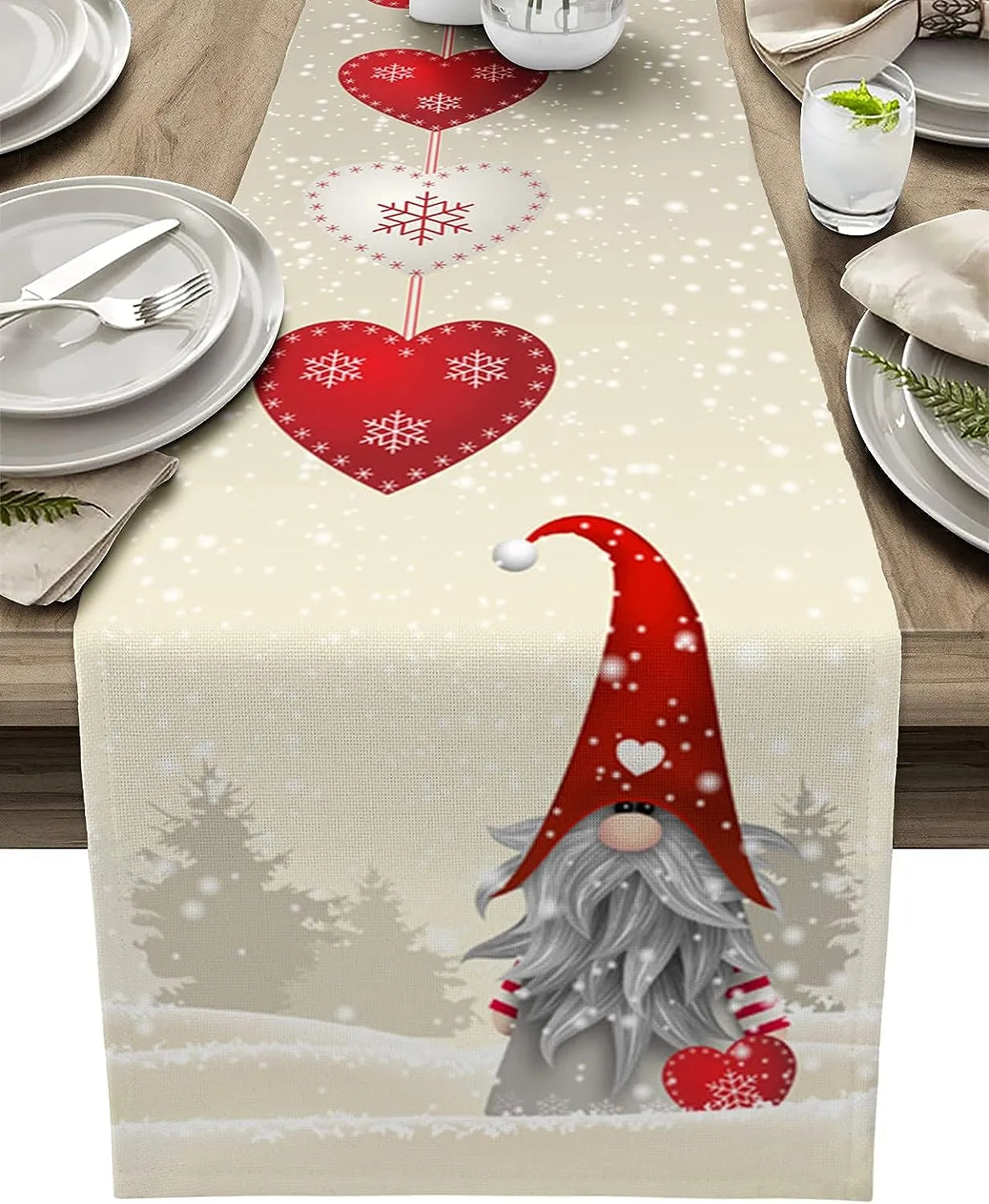 Christmas Snowflakes Linen Table Runner - Festive Dresser Scarf