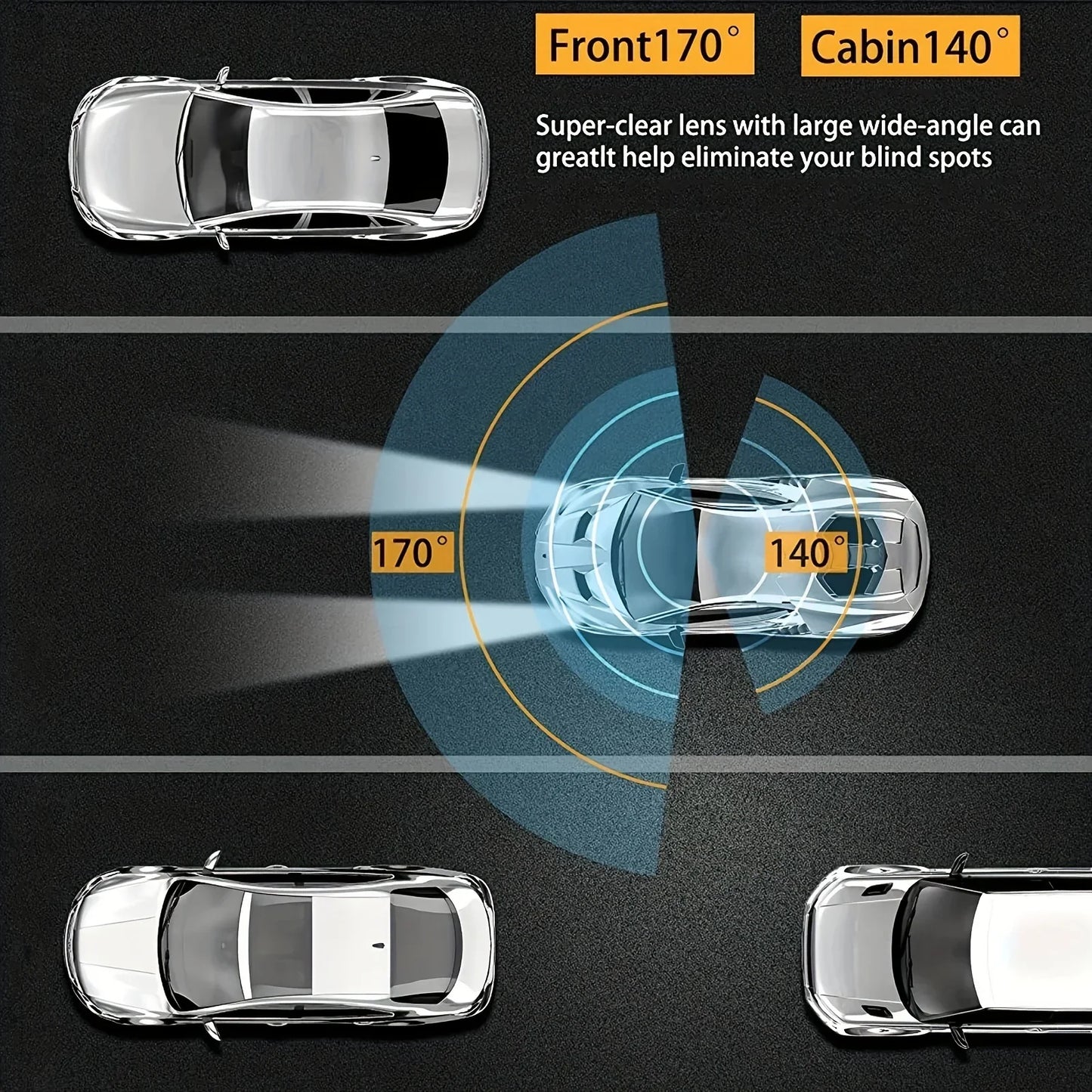 1080P WiFi Dual Dash Cam Front Interior Car Camera Black