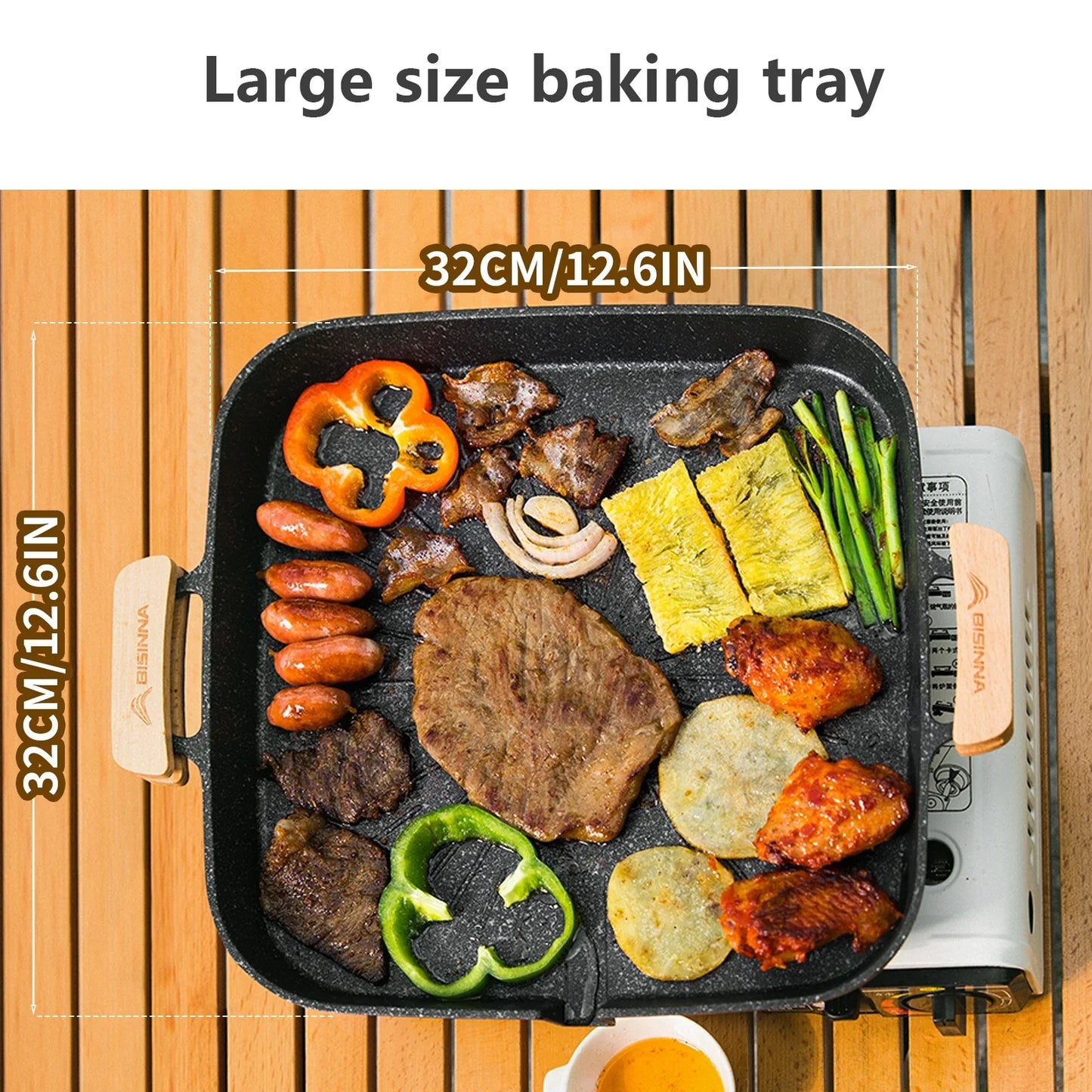 Square Camping BBQ Grill Pan Black