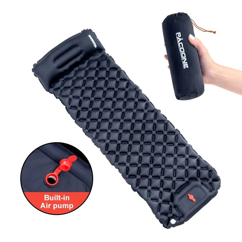 Ultralight Camping Inflatable Mattress with Built-In Pump and Pillows