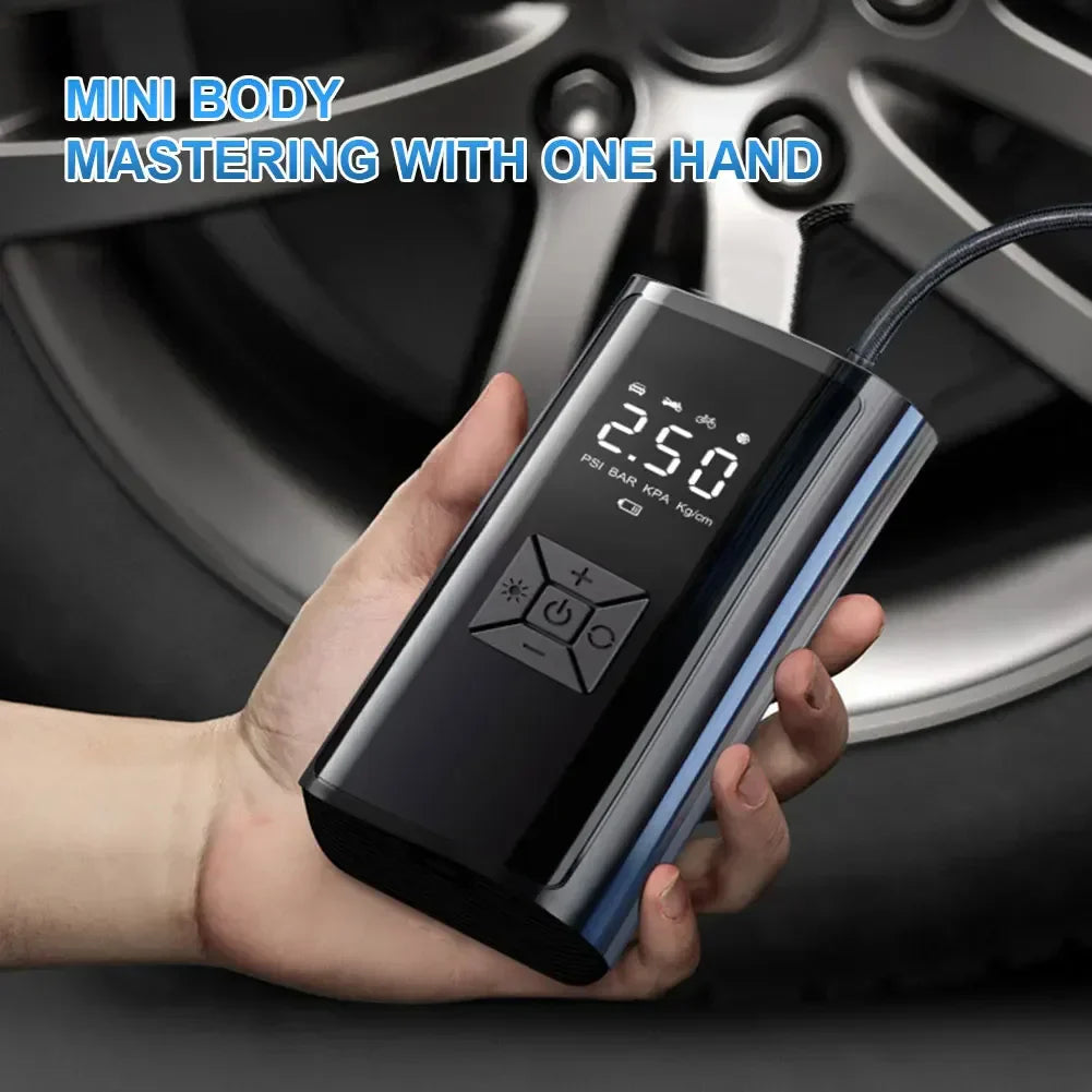 120W Wireless Handheld Air Compressor Portable Digital Tire Inflator Black