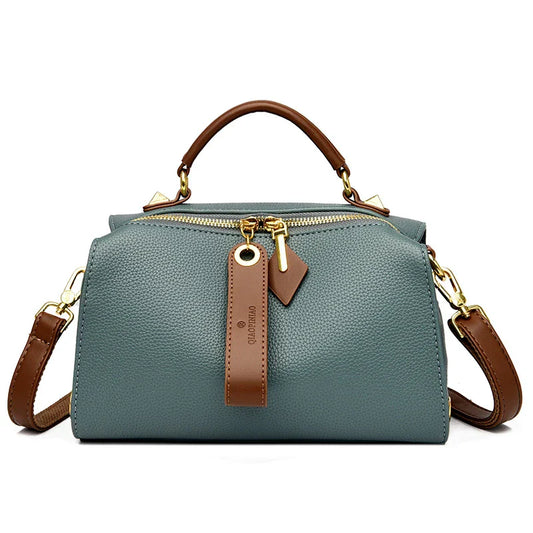 Crossbody Tote Bag Solid PU Leather Shoulder Women (Green)