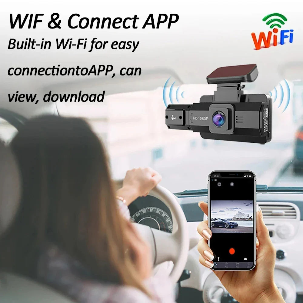 2K 1440P WiFi Dual Lens Dash Cam with Night Vision Black
