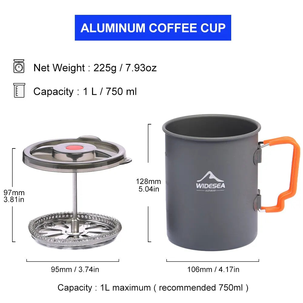 Camping Pot with French Press 750ml Grey
