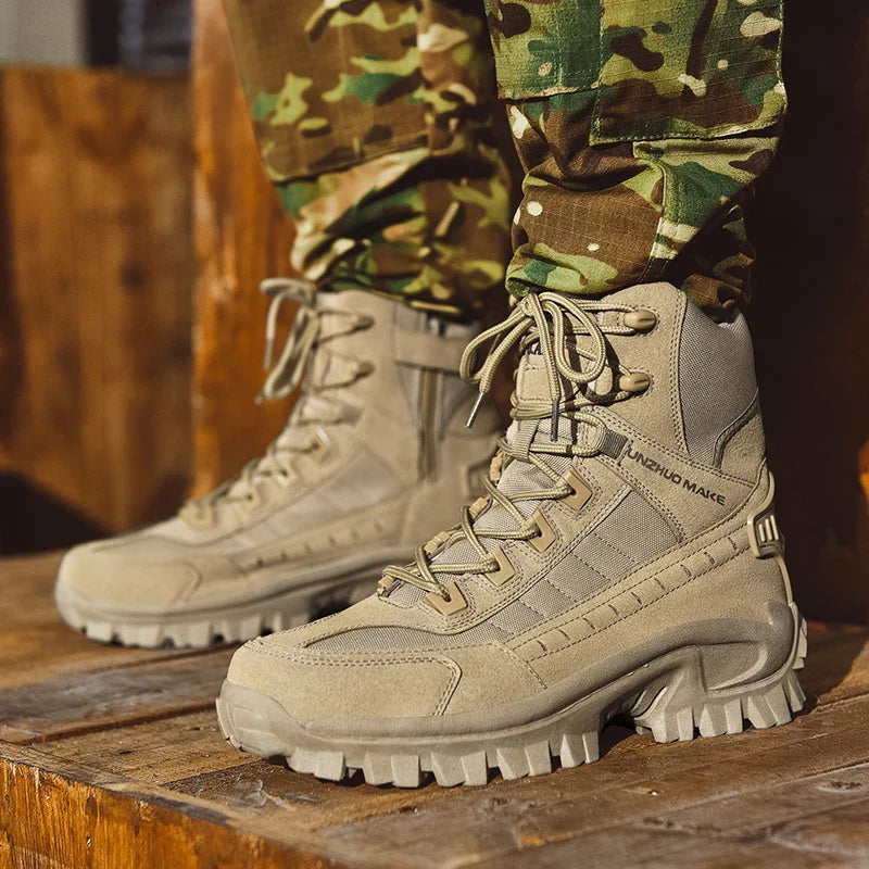 Mens Tactical Desert Combat Ankle Work Boots (Khaki)