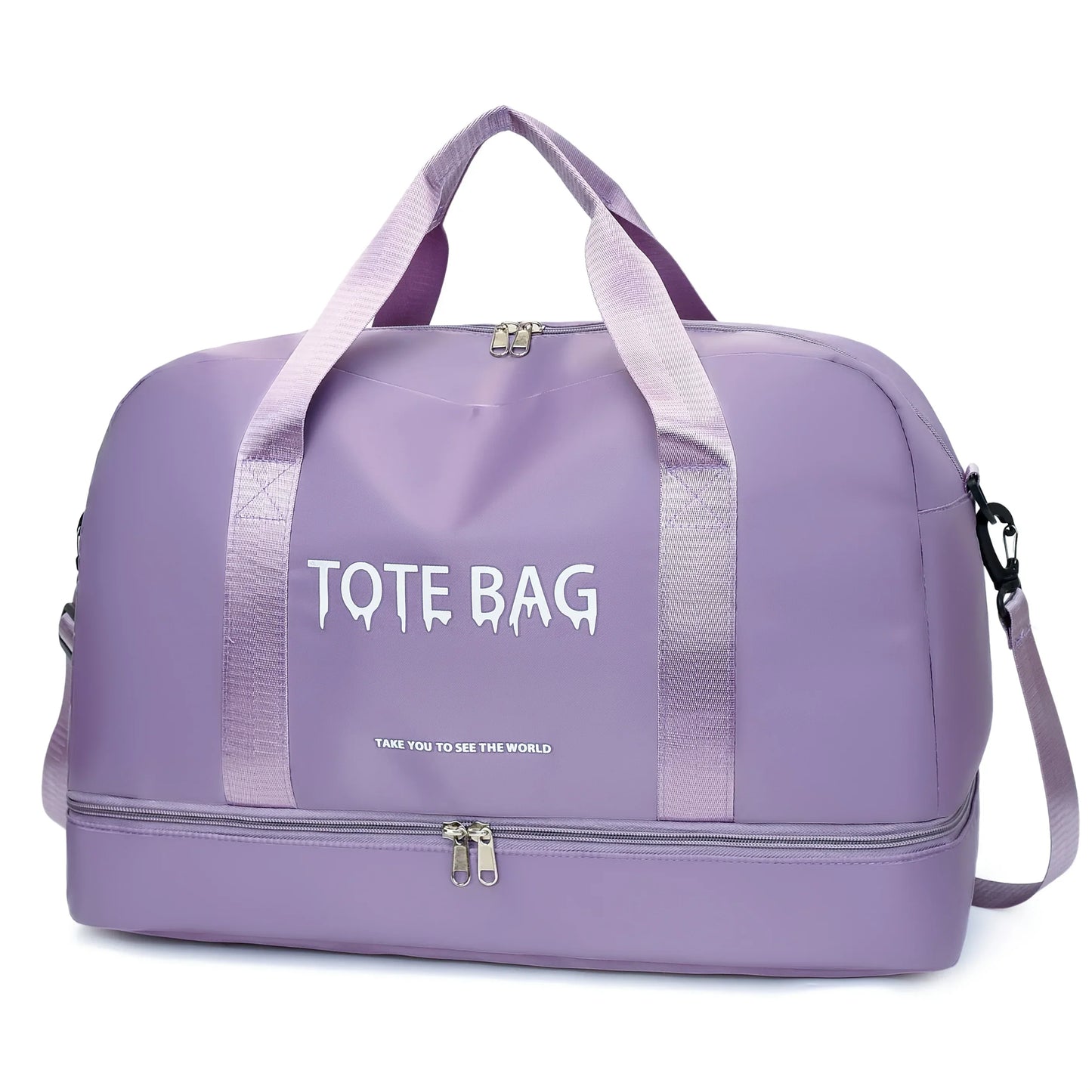 Travel Duffle Bag with Shoe Compartment & Strap (Purple)