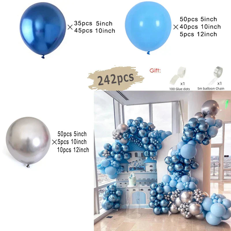 Macaron Blue Double Cream Balloon Garland Arch Kit - 242 Pieces