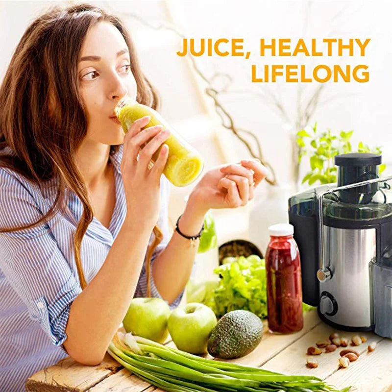 High Power Centrifugal Juicer Large Caliber Electric Juice Extractor Grey