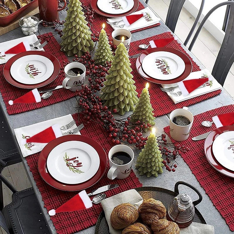 Set of 20 Christmas Hat Cutlery Bags - Festive Tableware Holders for Xmas Home Kitchen Decor