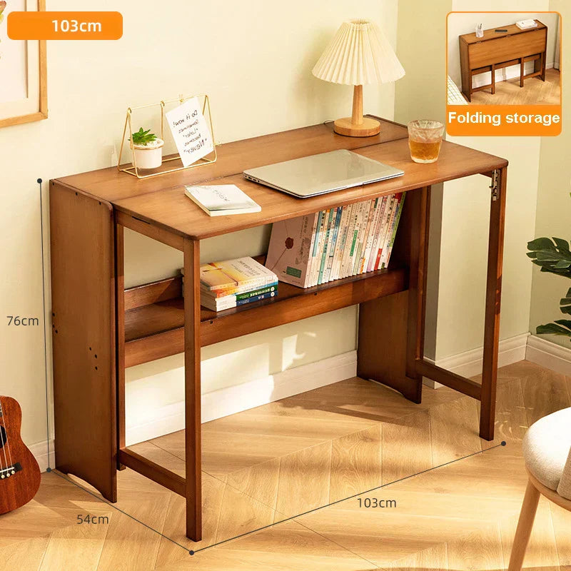 Folding Tawny Computer Table Desk - Multipurpose Bedside Workstation (103cm)