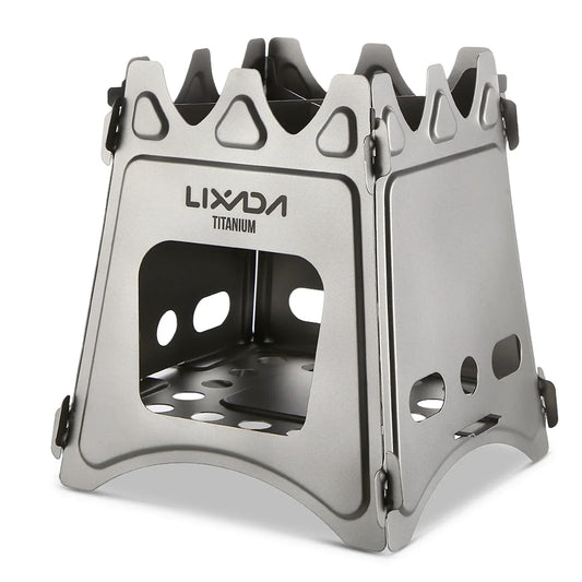 Compact Folding Titanium Wood Stove Silver