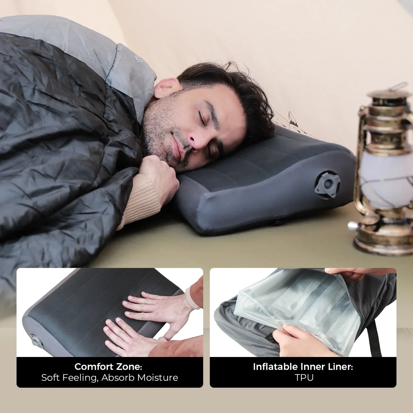 Ergonomic Inflatable Camping Air Pillow Grey