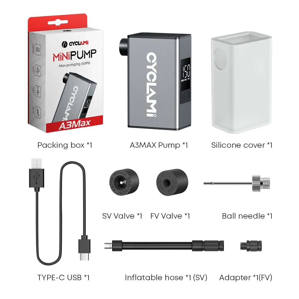 Bike Pump 50 PSI Rechargeable Tire Inflator with Schrader Silver