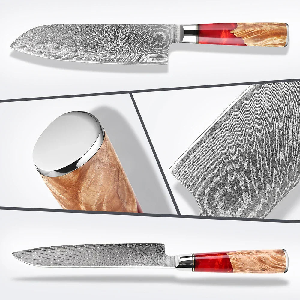 7-Inch VG10 Damascus Steel Chef Knife  Razor Sharp Red
