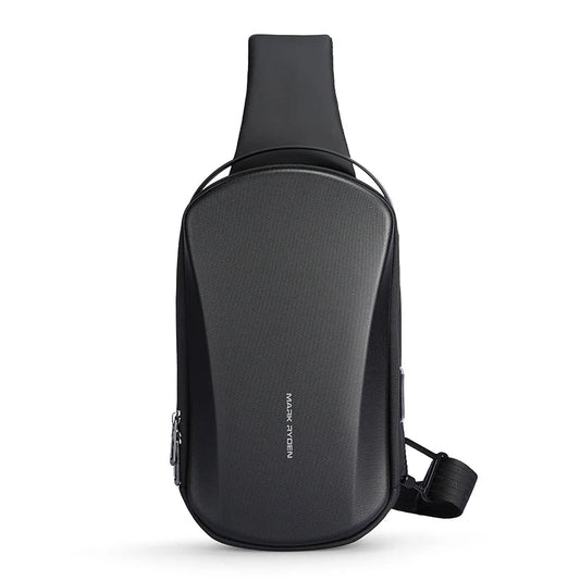 Hard-Shell Waterproof Crossbody Bag Sling with USB Port Black
