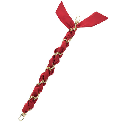 FashionStix Luxury Red Silk Satin scarf with Chain Wrist Strap with Clip Holder