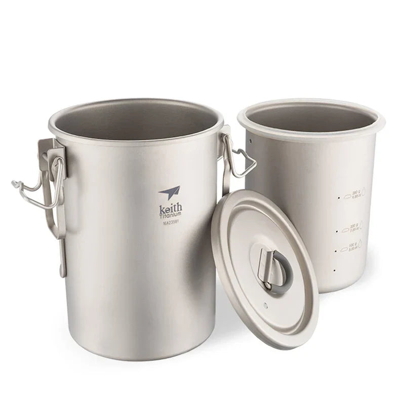 Titanium Steamer Pot Camping Cookware Silver