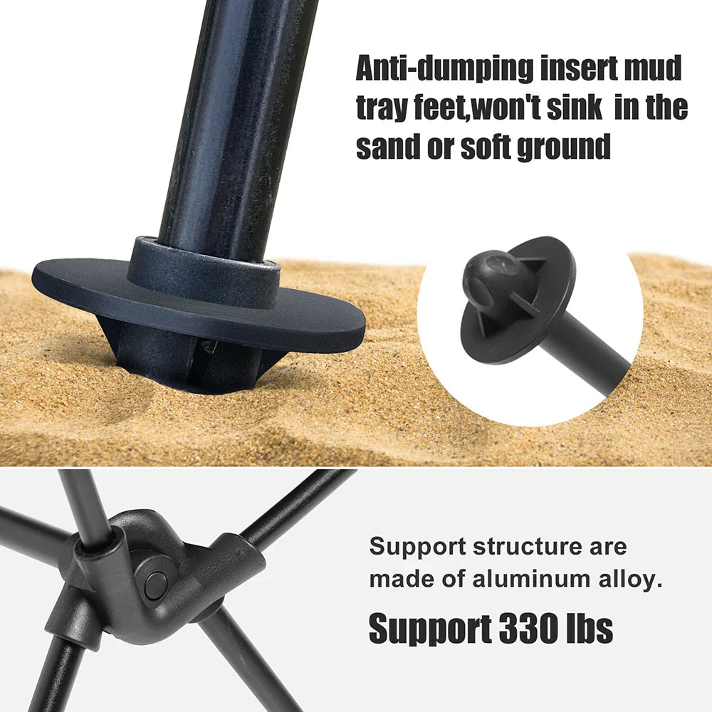 Portable Folding Camping Chair with Headrest Aluminum Beige