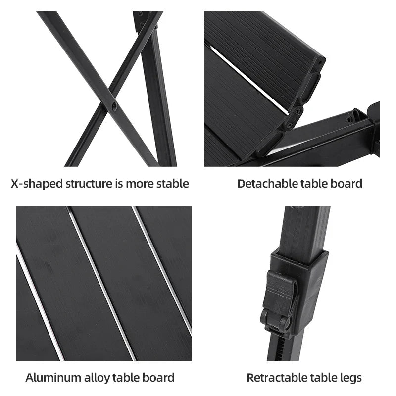 Multifunctional IGT Camping Table Adjustable Aluminum Alloy Black