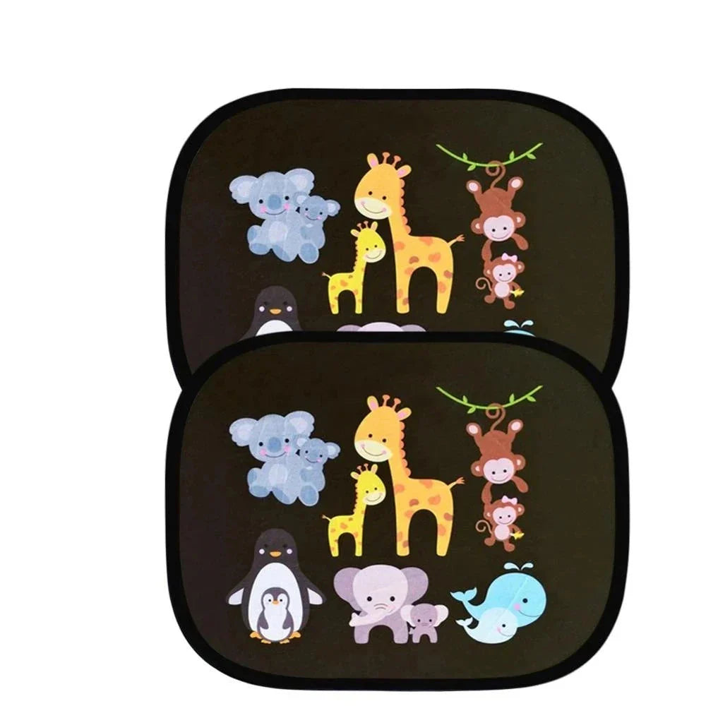 2Pcs Cartoon Car Side Window Sunshade Electrostatic Adsorption Black