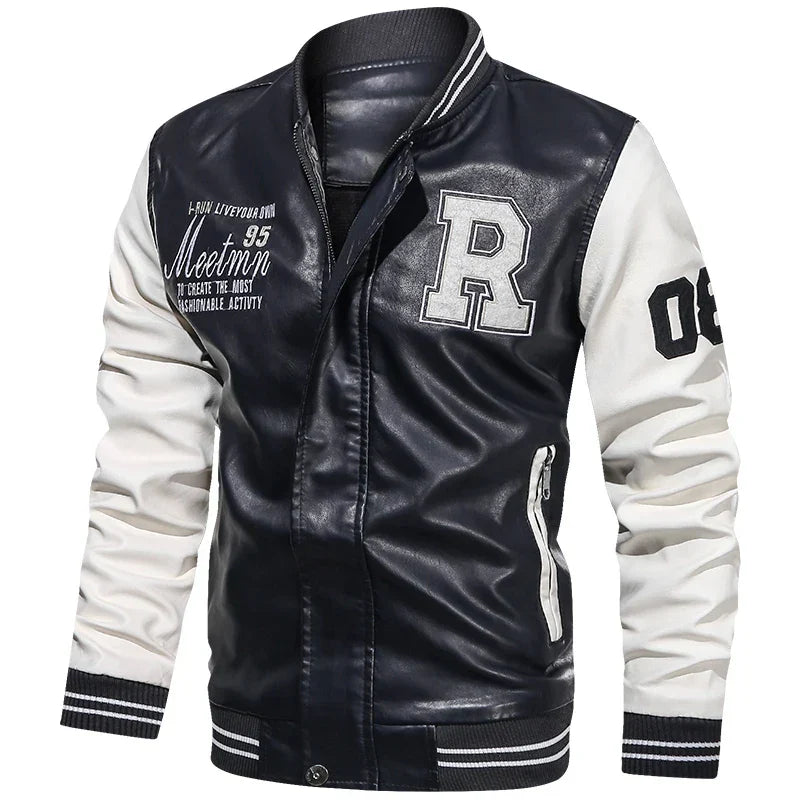 Men's PU Leather Moto Jacket (WHITE)
