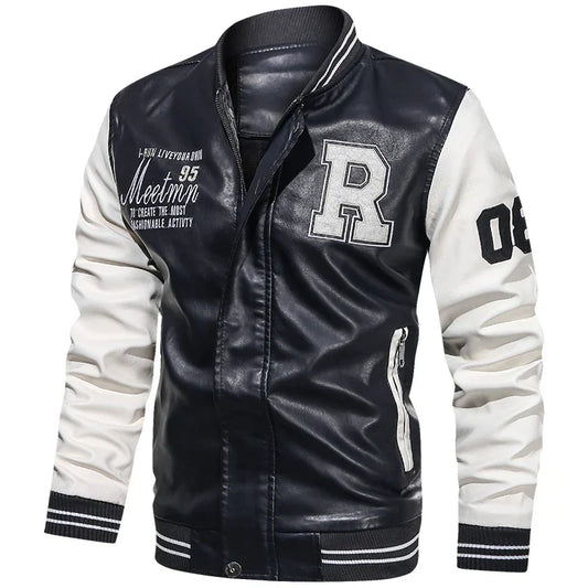 Men's PU Leather Moto Jacket (WHITE)