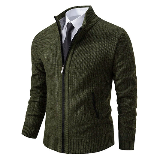 Mens Collar Fleece Sports Zipper Jacket (Green)