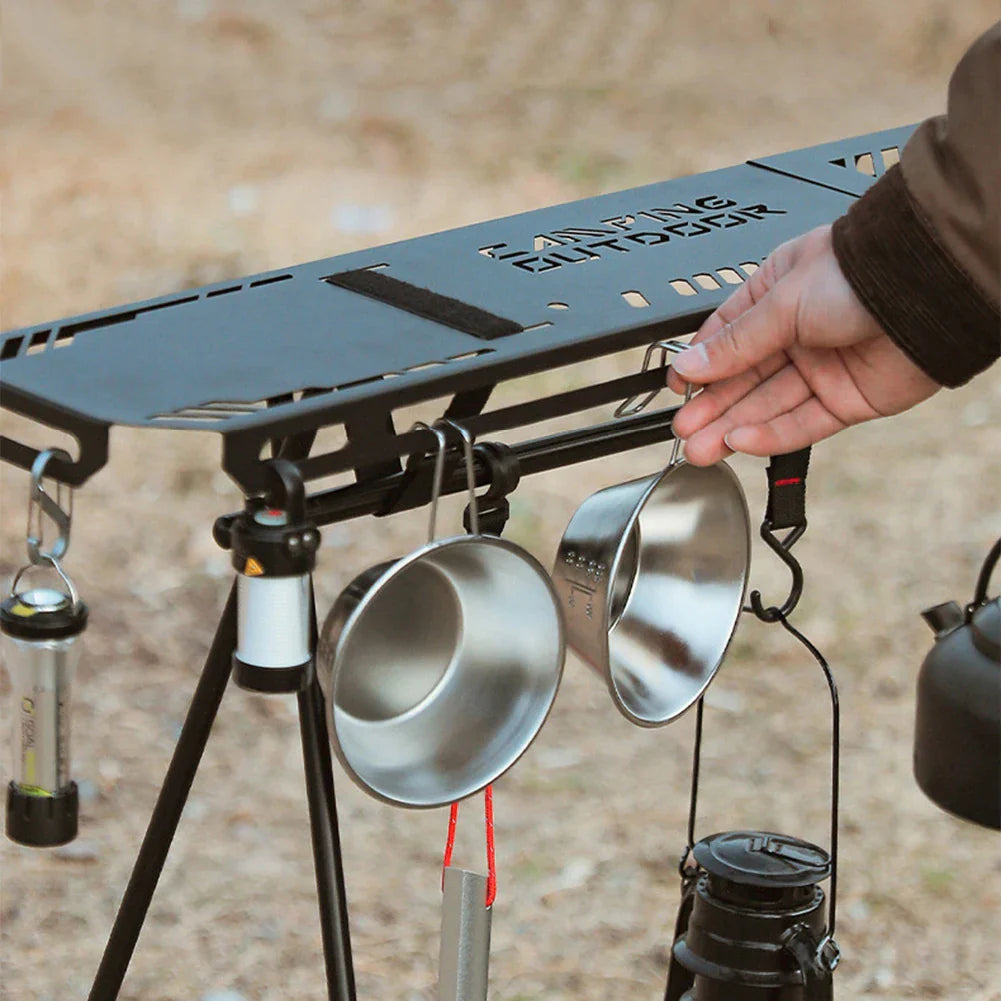 Foldable Camping Tripod Top Plate Rack Black