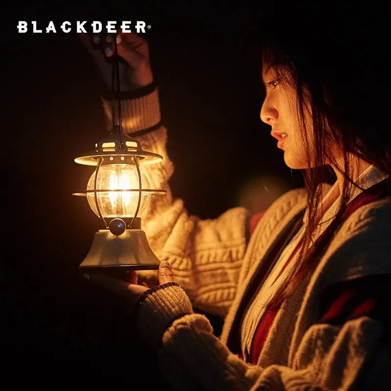 LED Retro Outdoor Camping Lantern Rechargeable Tent Light Adjust Light Modes 200h Runtime 5200mAh Power