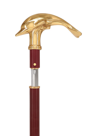 Custom RC Swords Brass Dolphin Handle Sword Cane – Mahogany Metal Shaft, 29" Blade