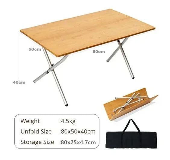 Bamboo Folding Camping Table 2-Fold Brown