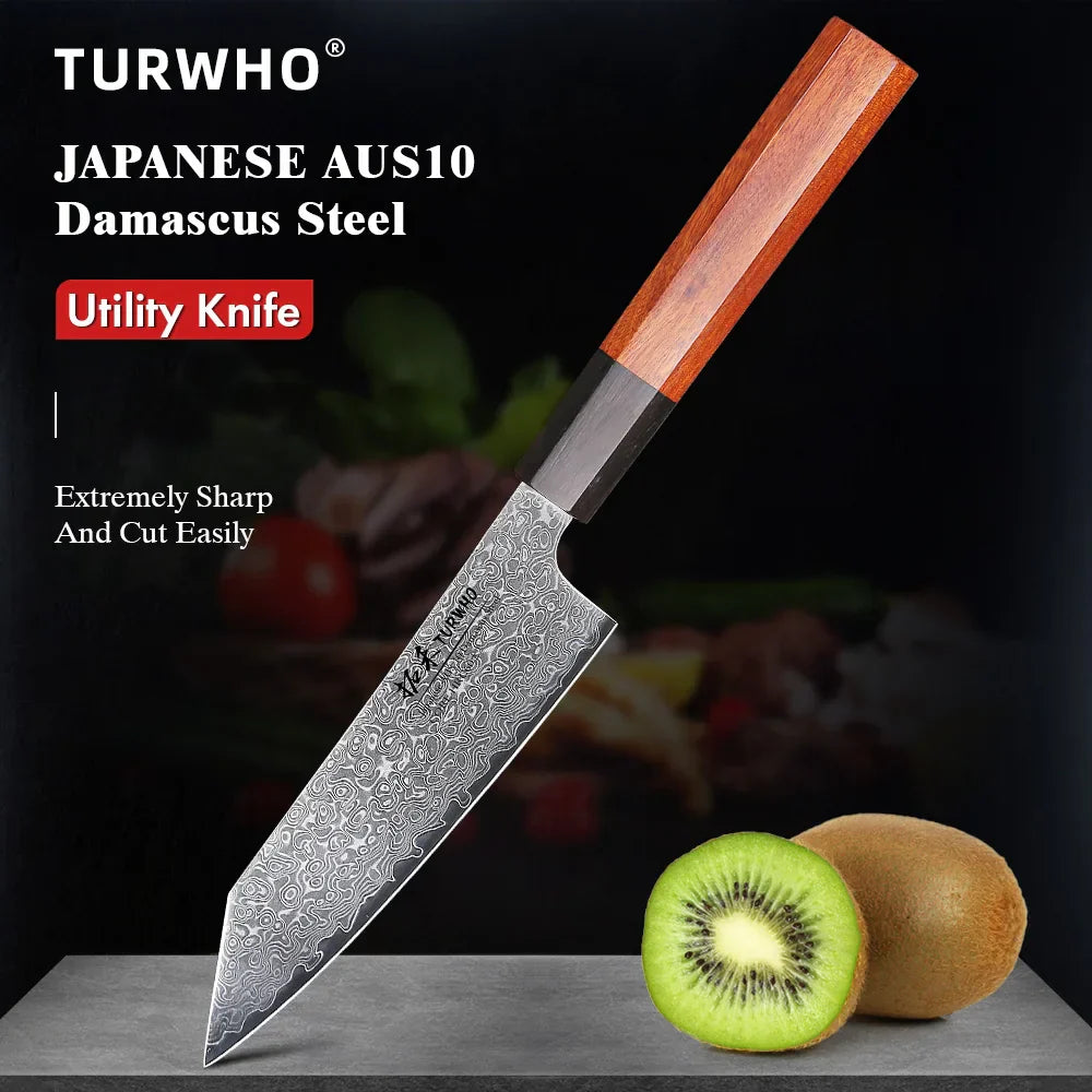 5-Inch Hand-Forged Damascus Steel Utility Knife Ebony And Rosewood Brown
