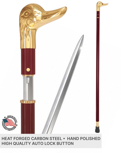 Custom RC Swords Brass Duck Handle Sword Cane – Mahogany Metal Shaft, 29" Blade