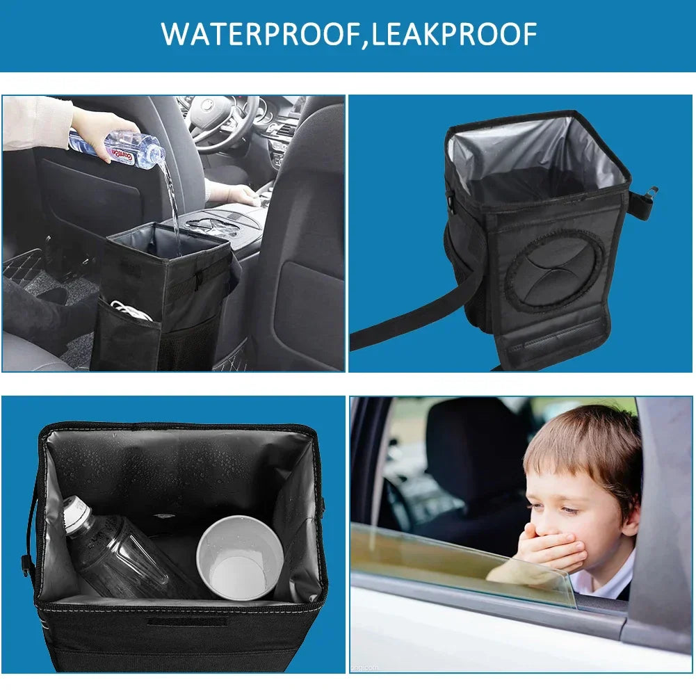 Waterproof Car Trash Can Organizer Portable Auto Bin Black