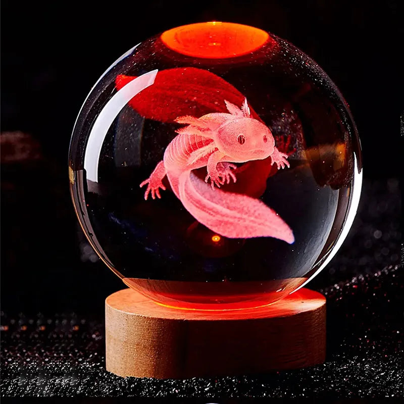 3D Colorful Axolotl laser Crystal Ball night light